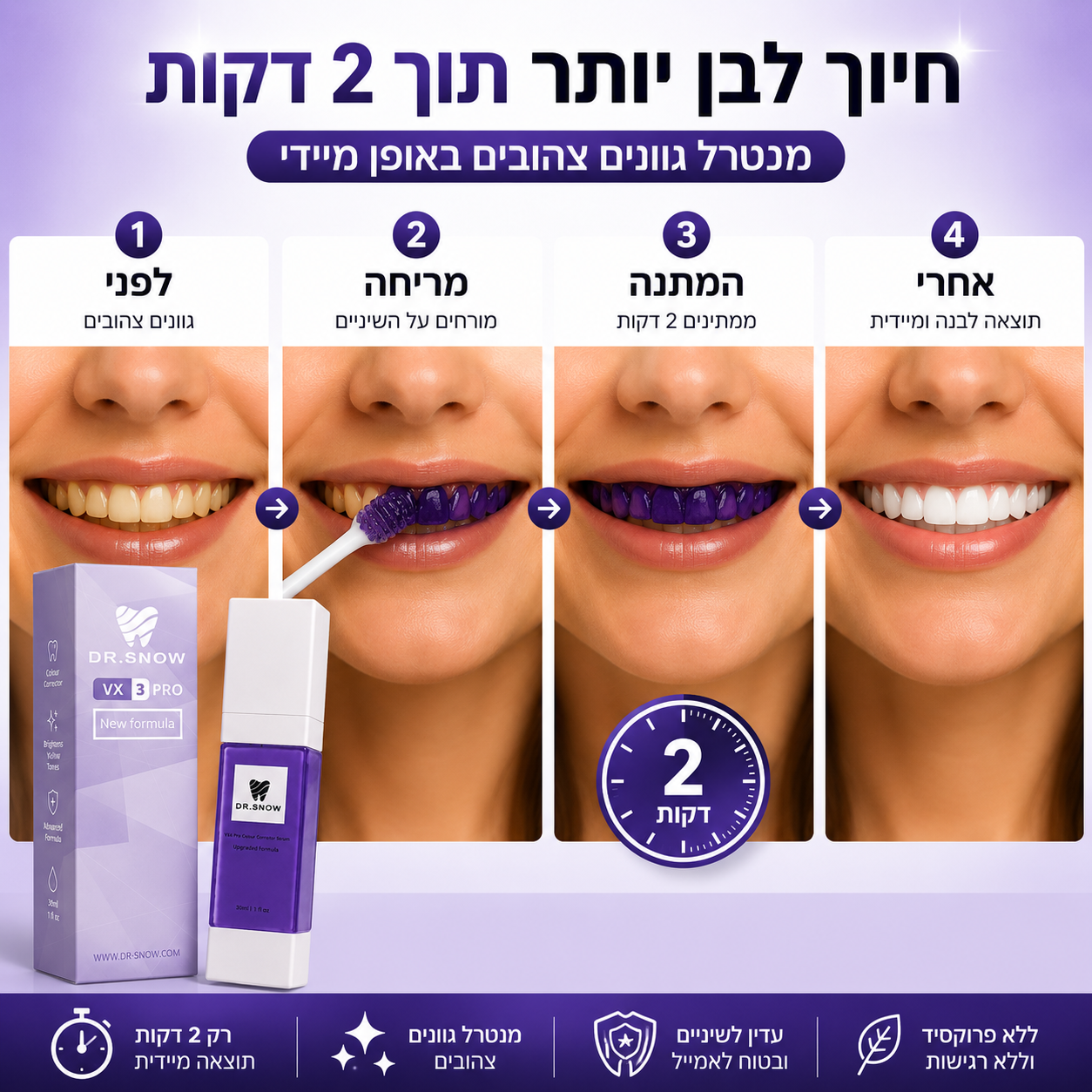 משחה סגולה להלבנה - הפורמולה החדשה VX3 PRO