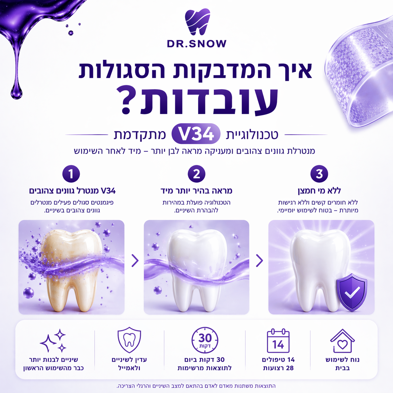 רצועות הלבנה סגולות לשיניים V34